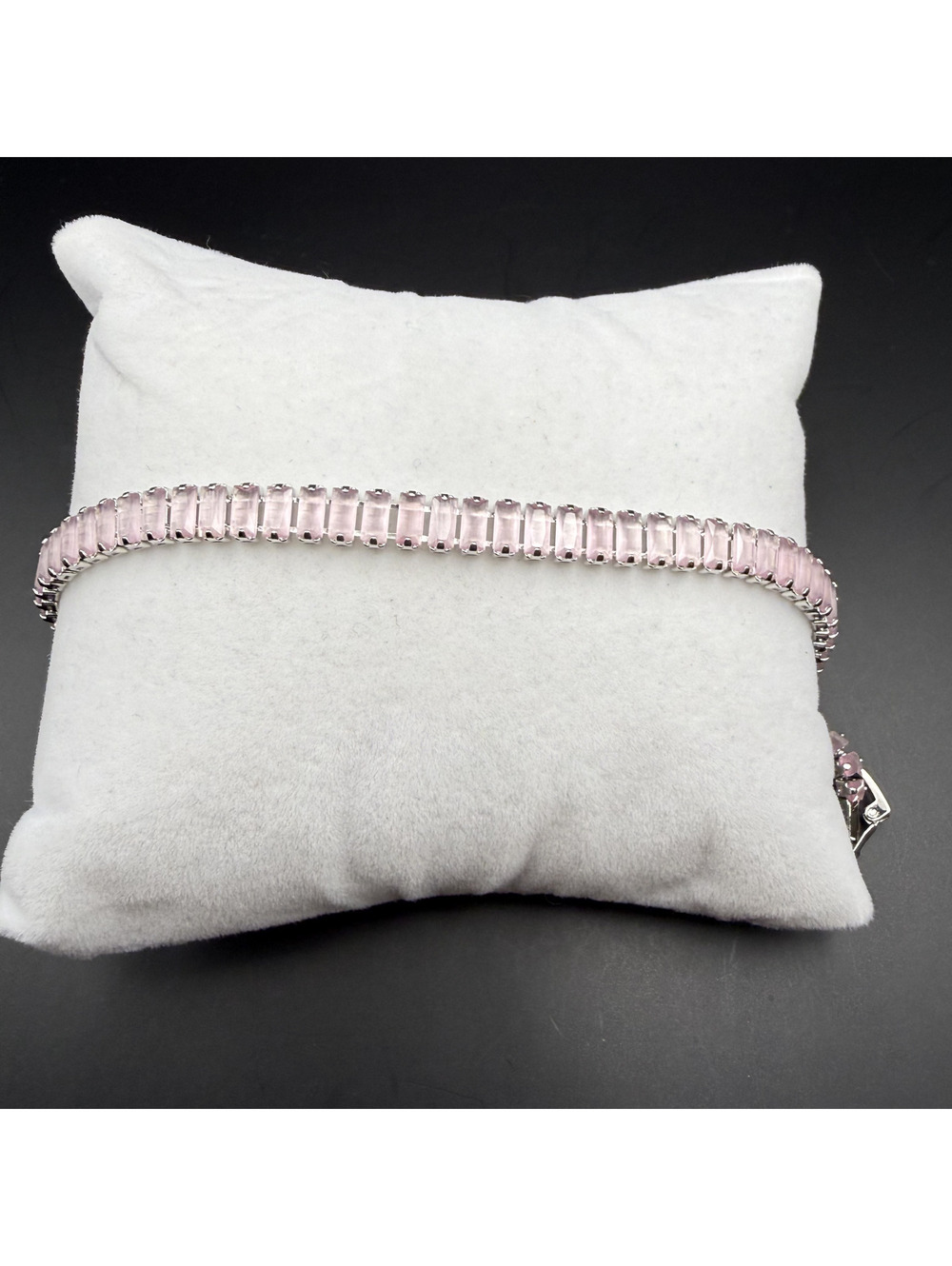 candy+clover baby pink baguette silver tone tennis bracelet